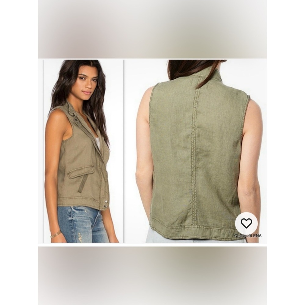 Michael Stars Utility Vest Womens XS Olive Green Excellent Linen WNT88 Military